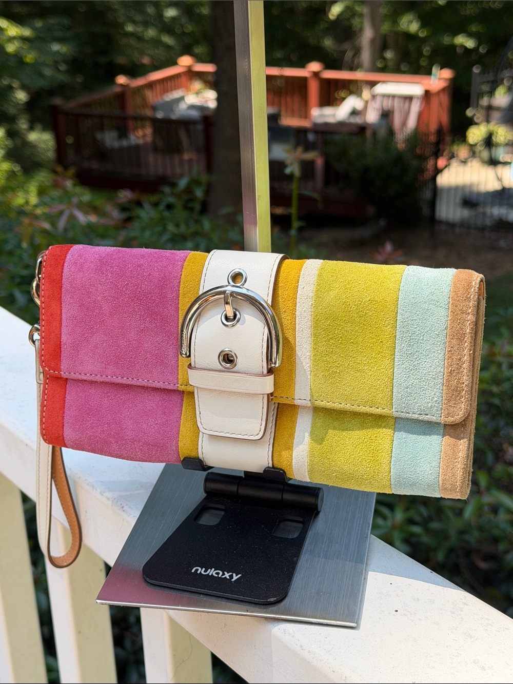 Coach Soho Wristlet/Clutch Multicolor Suede Striped, Leather Trim *VINTAGE* 2003 - Picture 9 of 17